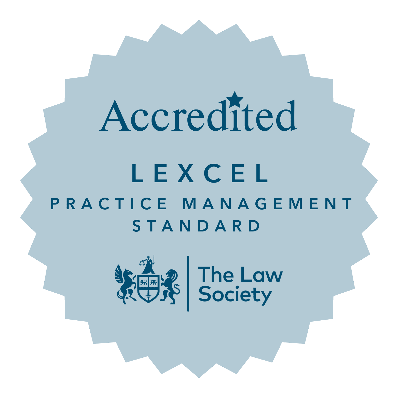 Lexcel practice management standard accreditation seal awarded by The Law Society