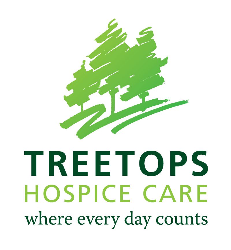 Logo of Treetops Hospice Care, featuring green trees and the tagline 'where every day counts'.